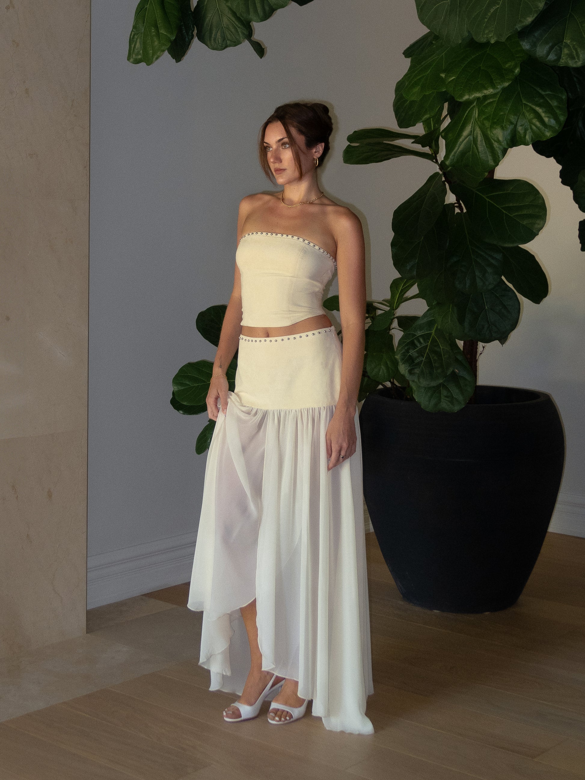 Isabelle Studded Suede Chiffon Maxi Skirt