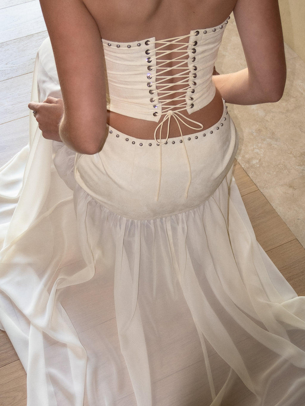 Isabelle Studded Suede Chiffon Maxi Skirt