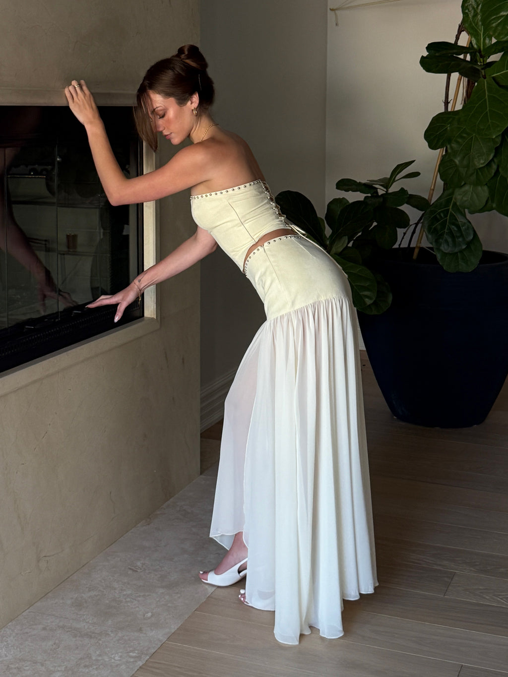 Isabelle Studded Suede Chiffon Maxi Skirt
