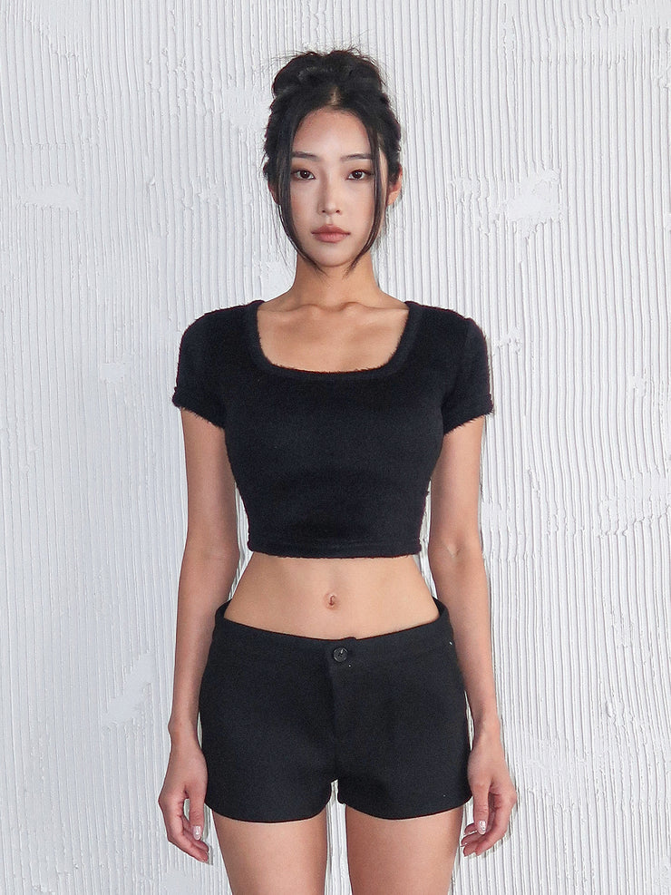 Bunny Square-neck Cropped Top | Black