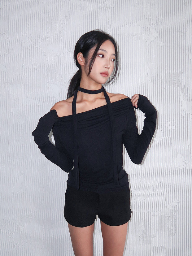 Evening Drape Scarf Top | Black