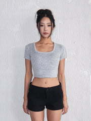 Bunny Square-neck Cropped Top | Gray