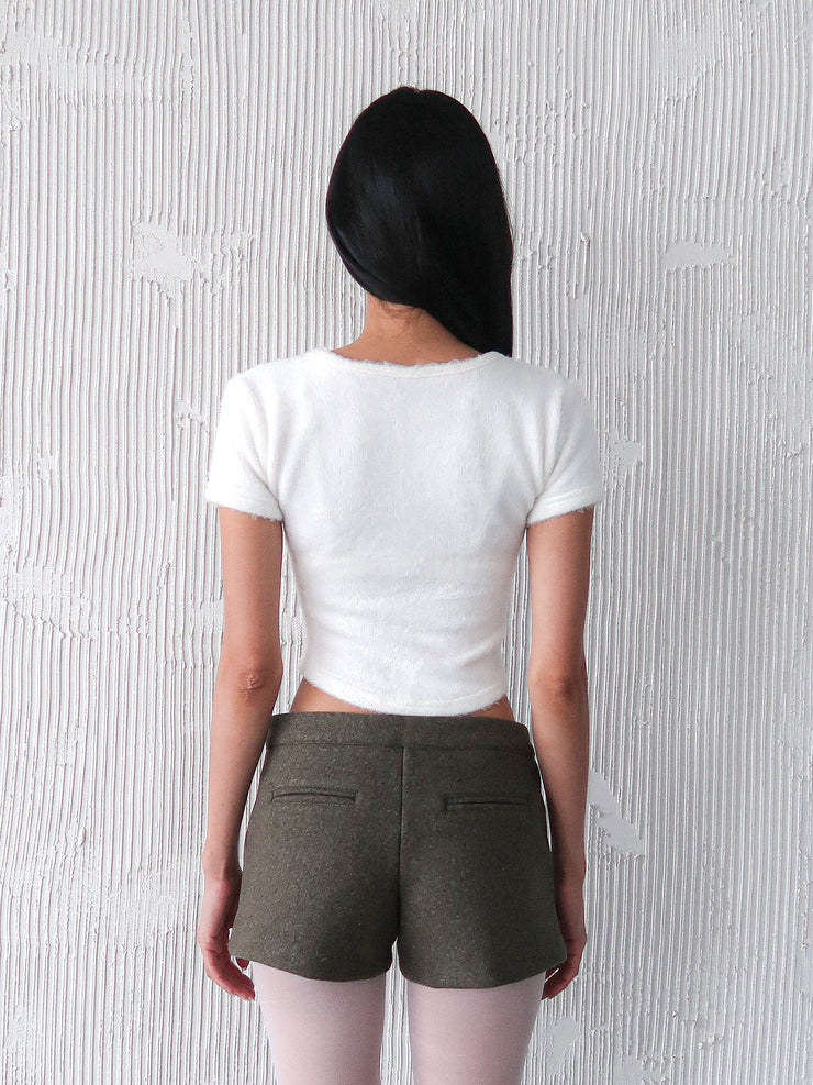Bunny Square-neck Cropped Top | White