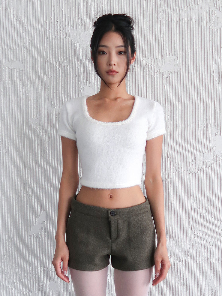 Bunny Square-neck Cropped Top | White